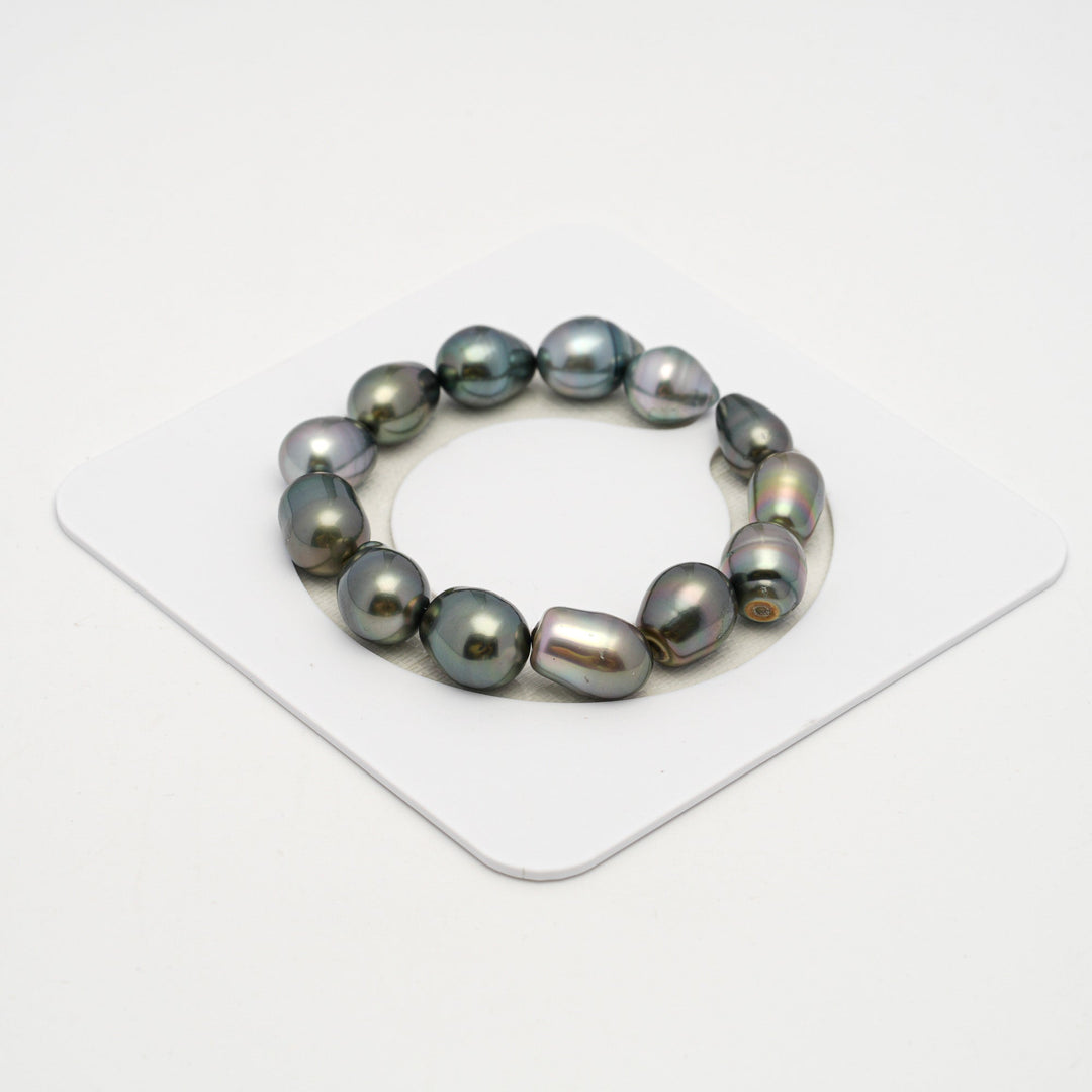 13pcs Green Mix 9-12mm - SB AAA Quality Tahitian Pearl Bracelet.