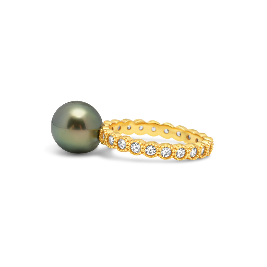 925 Sterling Silver Green Tahitian Pearl Ring SHM1129