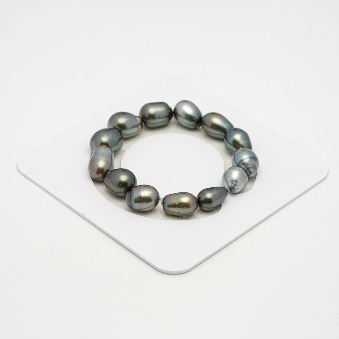 13pcs Green Mix 9-12mm - SB AAA Quality Tahitian Pearl Bracelet.