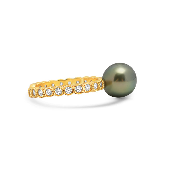 925 Sterling Silver Green Tahitian Pearl Ring SHM1129