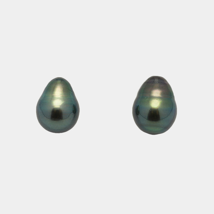 2pcs Blue Green 9.1-9.4mm - SB AAA Quality Tahitian Pearl Pair.