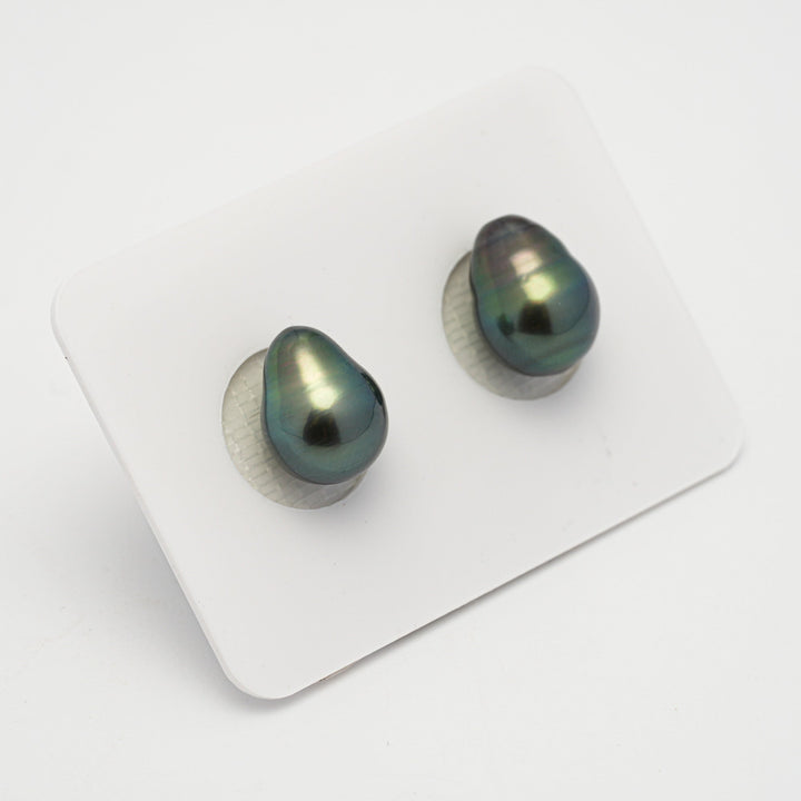 2pcs Blue Green 9.1-9.4mm - SB AAA Quality Tahitian Pearl Pair.