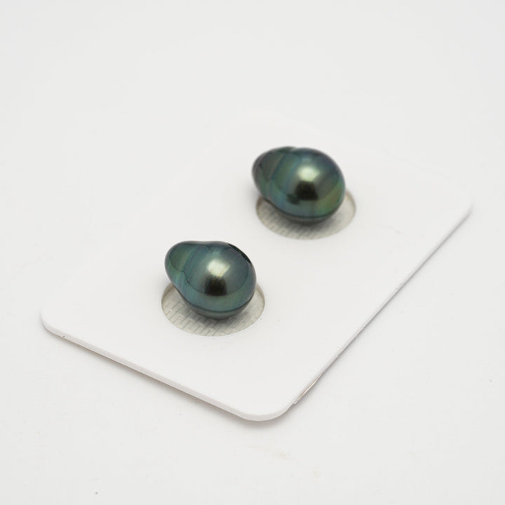 2pcs Blue Green 9.1-9.4mm - SB AAA Quality Tahitian Pearl Pair.