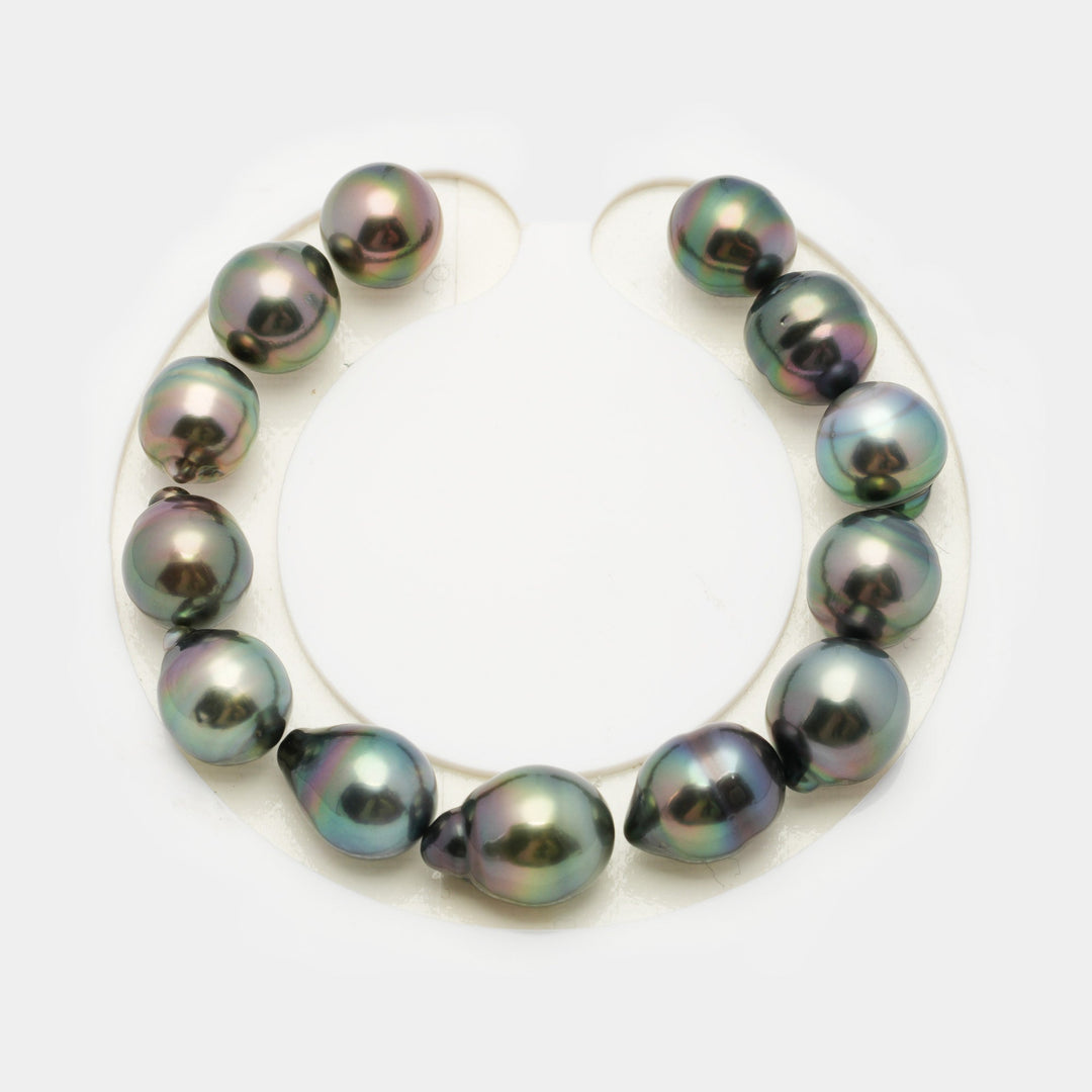 13pcs "Top Luster" Peacock 10-11mm - SB AAA Quality Tahitian Pearl Bracelet BR2024 OR7