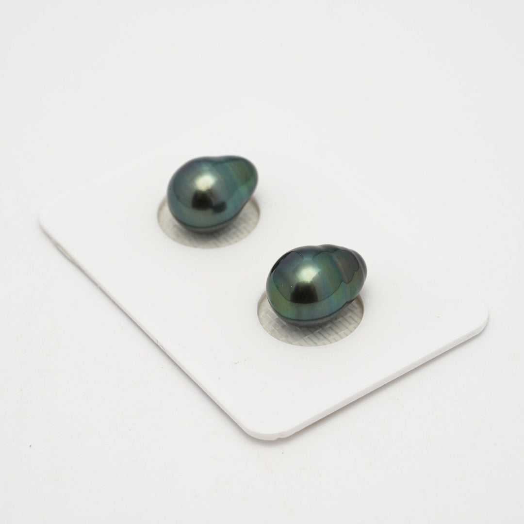 2pcs Blue Green 9.1-9.4mm - SB AAA Quality Tahitian Pearl Pair.