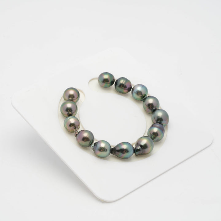 13pcs "Top Luster" Peacock 10-11mm - SB AAA Quality Tahitian Pearl Bracelet.