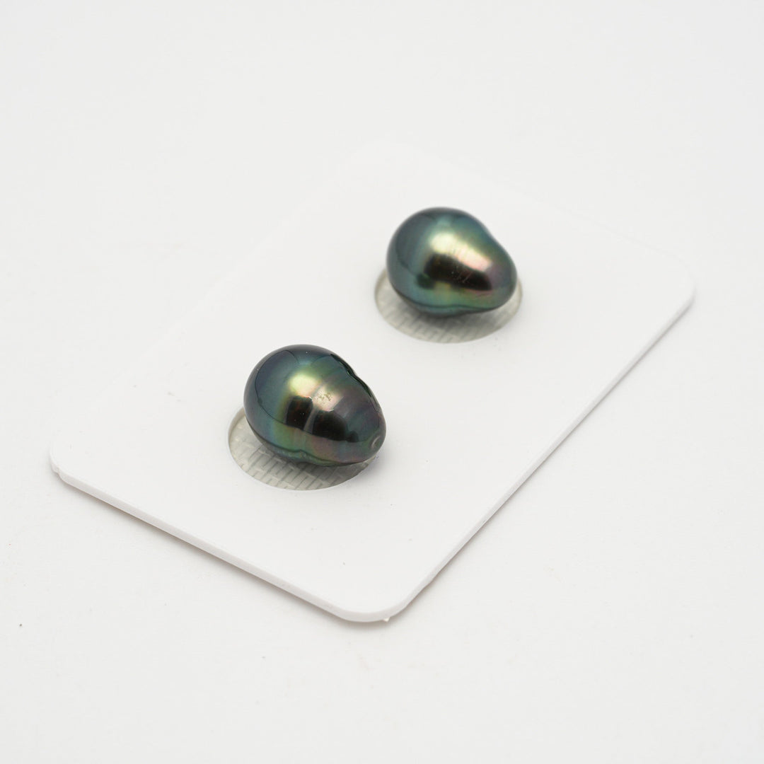 2pcs Blue Green 9.1-9.4mm - SB AAA Quality Tahitian Pearl Pair.