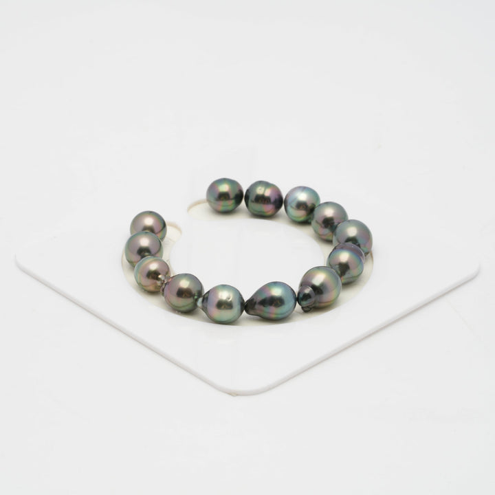 13pcs "Top Luster" Peacock 10-11mm - SB AAA Quality Tahitian Pearl Bracelet.