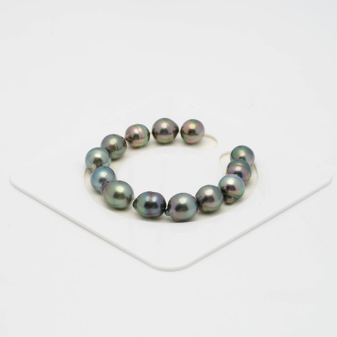 13pcs "Top Luster" Peacock 10-11mm - SB AAA Quality Tahitian Pearl Bracelet.