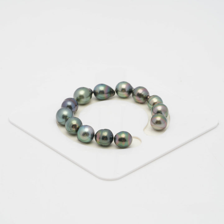 13pcs "Top Luster" Peacock 10-11mm - SB AAA Quality Tahitian Pearl Bracelet.