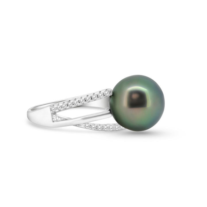 Genuine Green Tahitian Pearl Ring in 925 Sterling Silver with Zirconia, Adjustable Size. ref:SHM726 CMP1