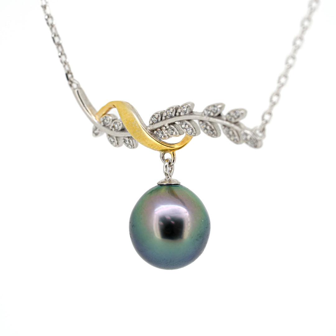 Limited Edition Floral Tahitian Pearl Necklace - 10.4mm Green Pearl. ref:SHM949 OR8