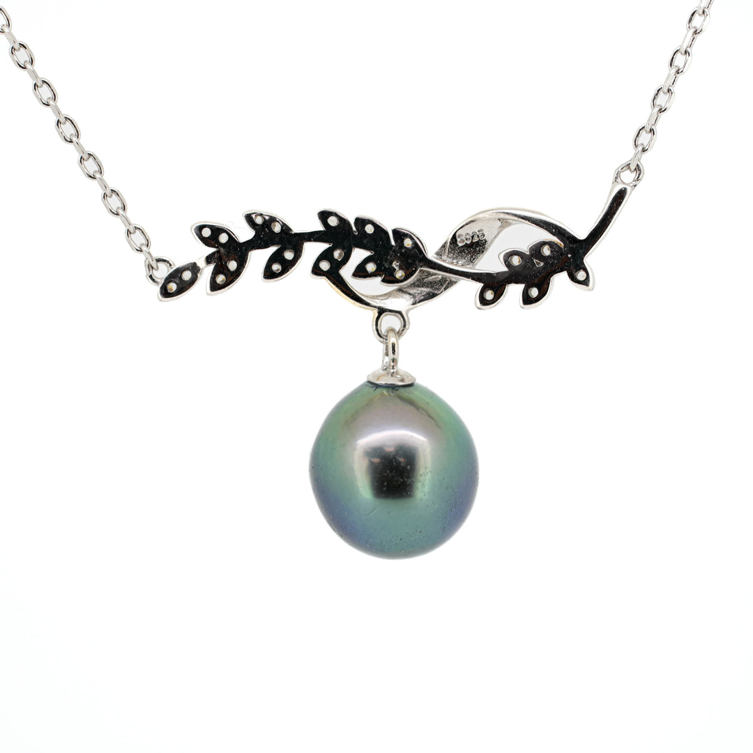 Limited Edition Floral Tahitian Pearl Necklace - 10.4mm Green Pearl. ref:SHM949 OR8