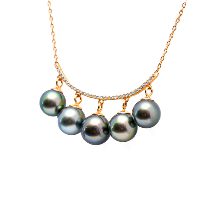 925 Silver Necklace with 8mm Dark Green Tahitian Pearl.