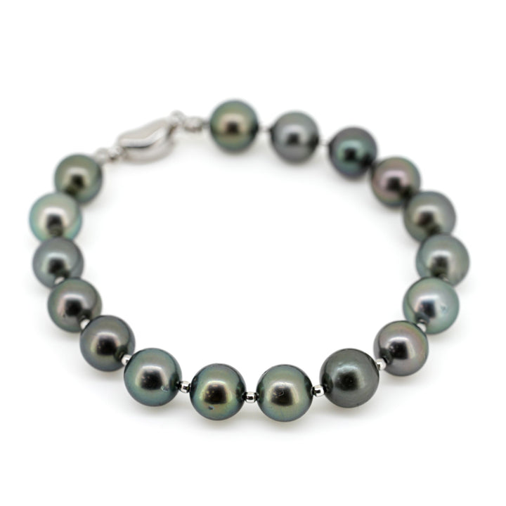 Elegant 7.1-Inch Multicolor 8mm Tahitian Pearl Bracelet in 925 Silver.