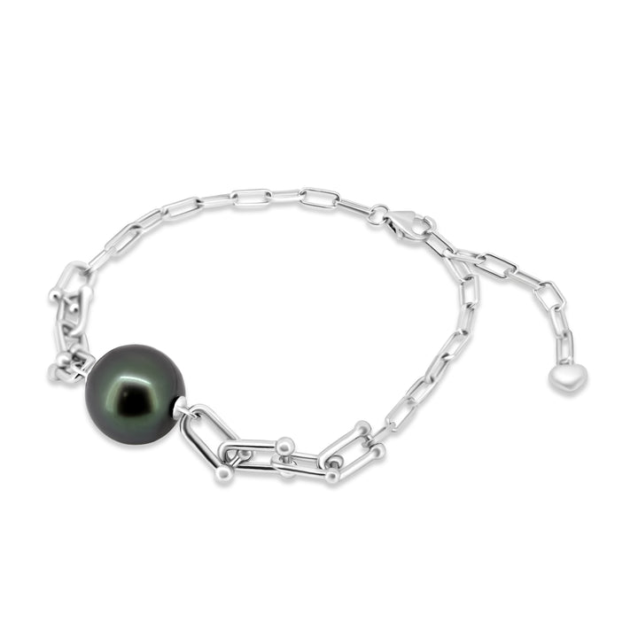 Elegant Green Cherry Tahitian Pearl Bracelet in 925 Sterling Silver, Adjustable Length "CHAINY S". ref:SHM947 CMP1