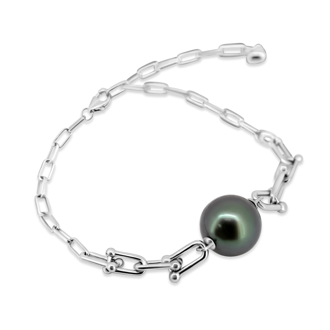 Elegant Green Cherry Tahitian Pearl Bracelet in 925 Sterling Silver, Adjustable Length "CHAINY S". ref:SHM947 CMP1