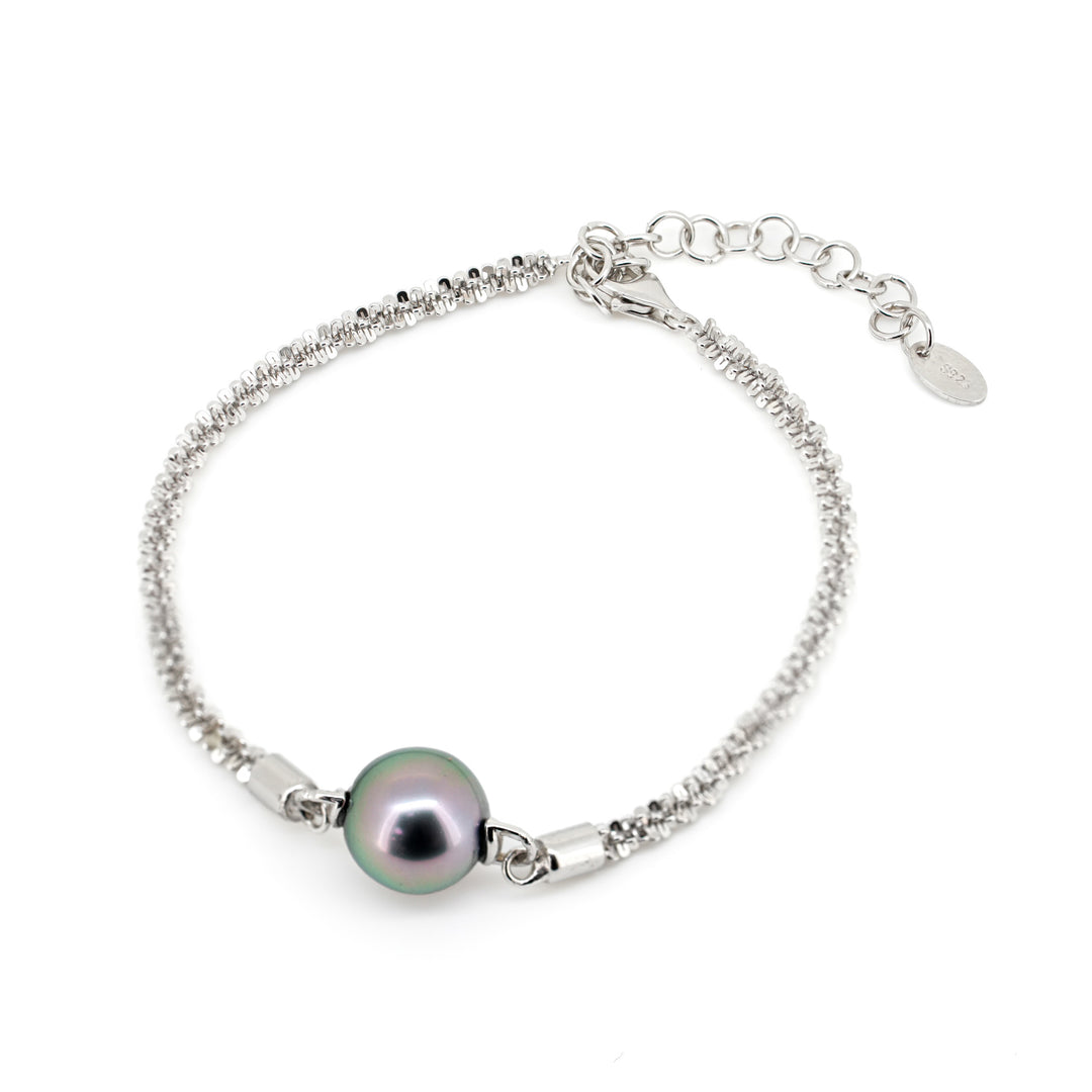 Elegant 10.7mm Green Tahitian Pearl Bracelet with Adjustable Silver Chain. ref:SHM974 OR8