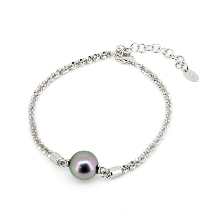 Elegant 10.7mm Green Tahitian Pearl Bracelet with Adjustable Silver Chain. ref:SHM974 OR8