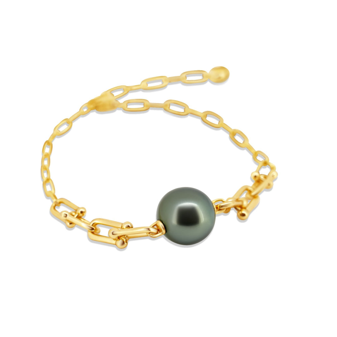 "CHAINY G" 925 Sterling Silver Tahitian Pearl Bracelet.