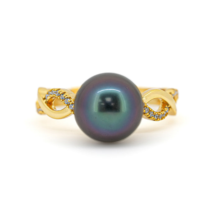 Minimalist 925 Silver Tahitian Pearl Ring with 9mm Purple Pearl & Zirconia. ref:SHM942 OR7