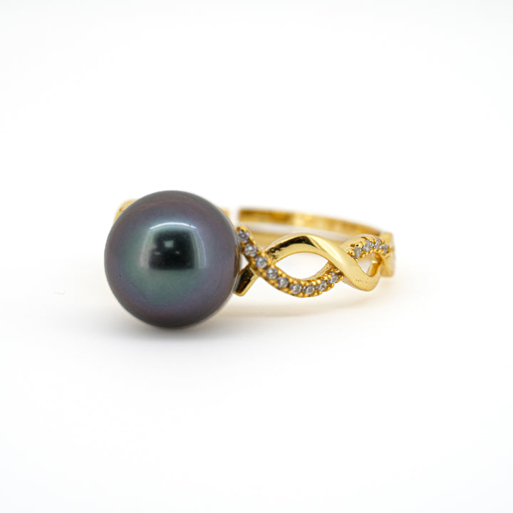 Minimalist 925 Silver Tahitian Pearl Ring with 9mm Purple Pearl & Zirconia. ref:SHM942 OR7