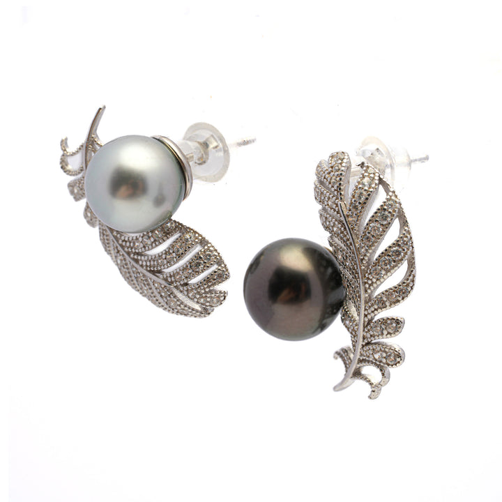 Floral-Inspired 9mm Green Cherry Tahitian Pearl Earrings in 925 Sterling Silver. ref:SHM890 TH2