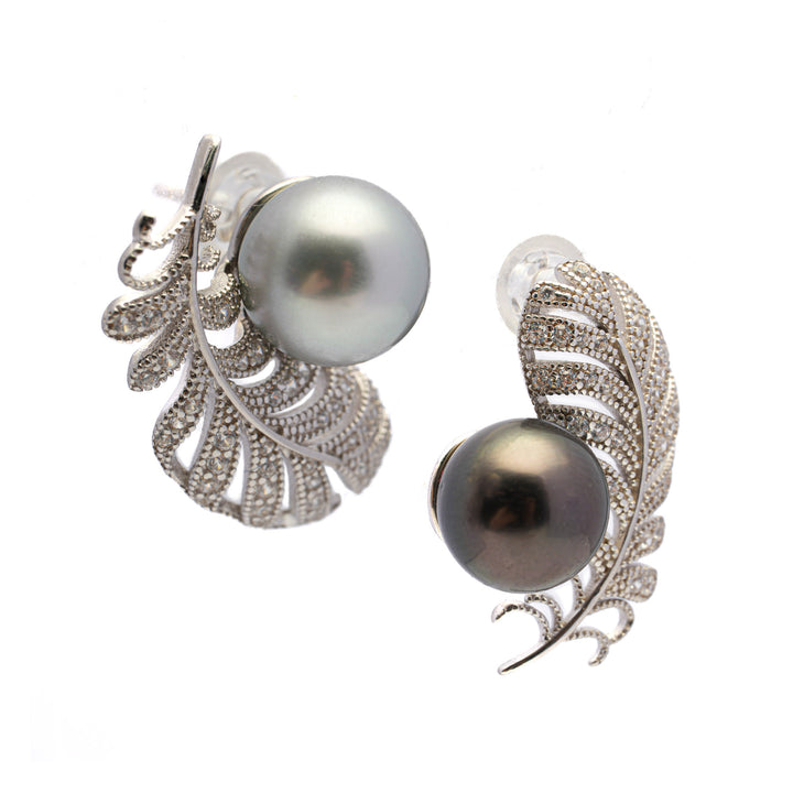 Floral-Inspired 9mm Green Cherry Tahitian Pearl Earrings in 925 Sterling Silver. ref:SHM890 TH2