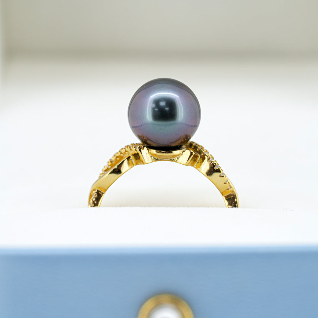 Minimalist 925 Silver Tahitian Pearl Ring with 9mm Purple Pearl & Zirconia. ref:SHM942 OR7