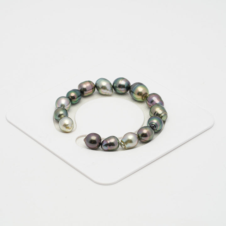 15pcs "Top Luster" Multicolor 9-11mm - CL/SB AAA Quality Tahitian Pearl Bracelet BR2109 OR8