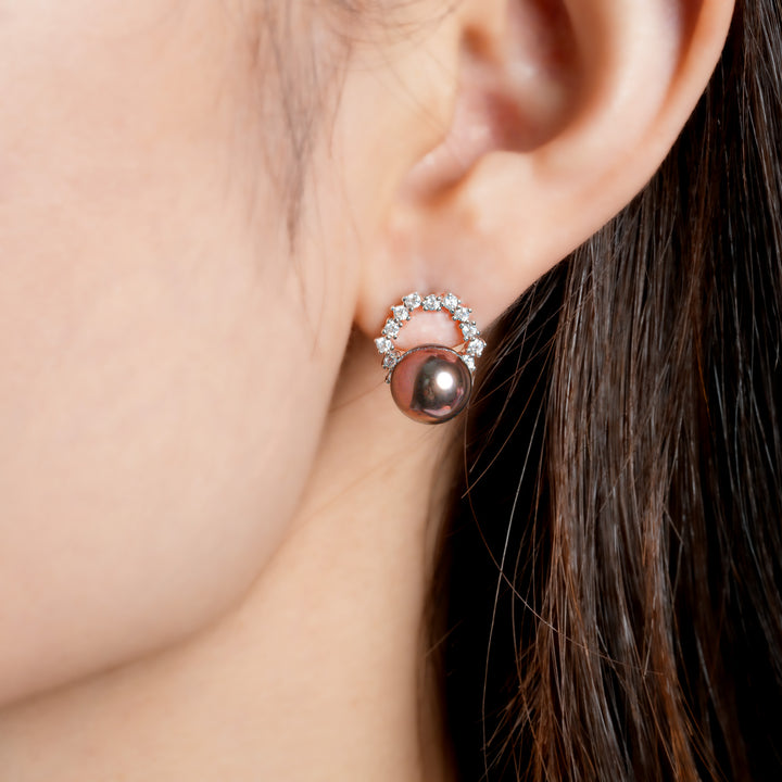 "FLORAL V" Pearl Earring - Perfect Gift - Tahiti Pearl Jewelry SHM1000 OR6