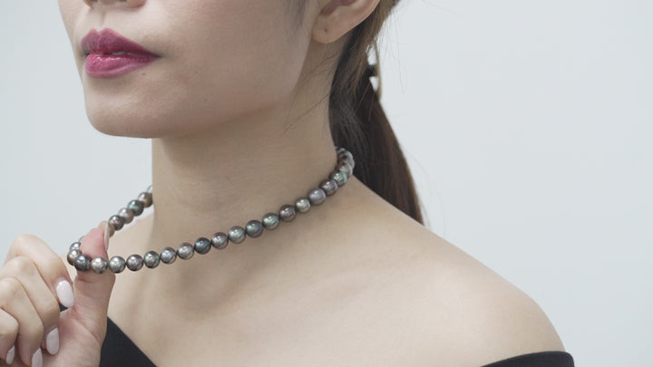 Luxurious Multicolor Tahitian Pearl Necklace, 9-10mm Pearls, 925 Silver